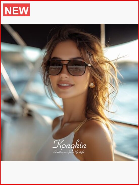 Retro Aviator Sunglasses Rectangle Polarized UV Protection Women Men